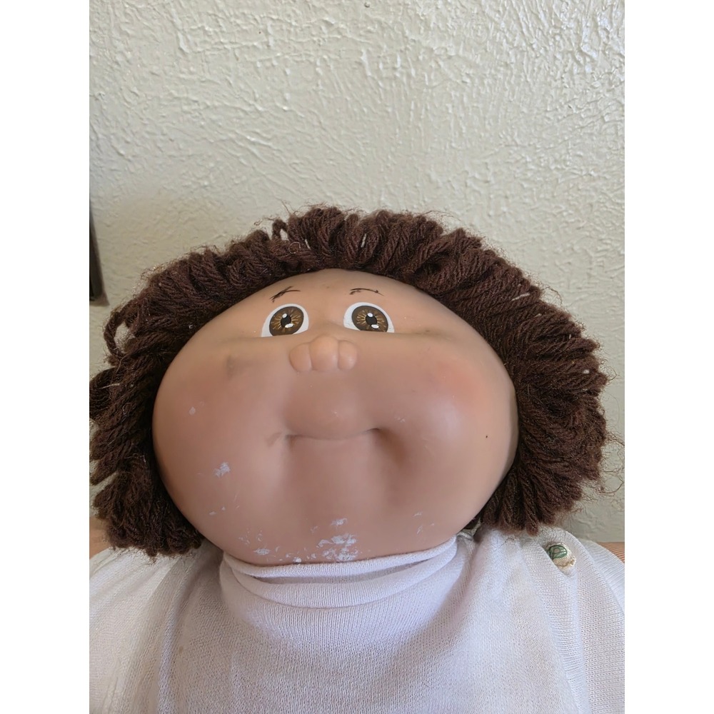 Vintage 1982 Cabbage Patch Kids Coleco Doll Brown Yarn Hair Spain Shirt Gingham - Picture 3 of 11